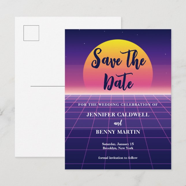 Postal De Anuncios Estrella de Rock Retro Neon Púrpura Synthwave Atar (Anverso / Reverso)