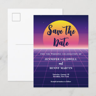 Postal De Anuncios Estrella retro 80 Neon Purple Synthwave Sunset Roc