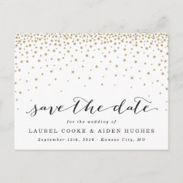 Postal De Anuncios Estrellas Doradas Rústico Moderno Salva la Fecha