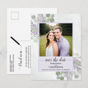 Postal De Anuncios Eucalipto Boda Morada Guardar la Fecha Foto