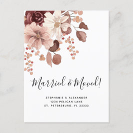 Postal De Anuncios Eucalipto floral Rosa con polvo casado y mudado