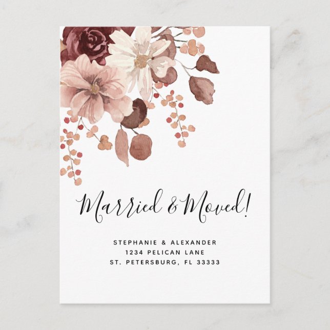 Postal De Anuncios Eucalipto floral Rosa con polvo casado y mudado (Anverso)