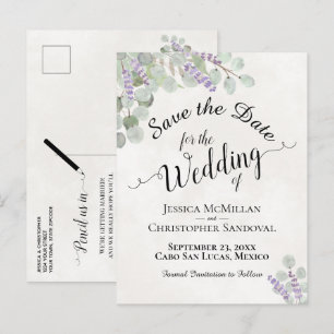 Postal De Anuncios Eucalipto y Lavanda Boda Blanca Avisa la Fecha