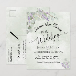 Postal De Anuncios Eucalipto y Salvia Lavanda Boda Guardar la Fecha