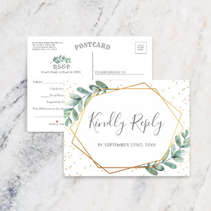 Postal De Anuncios Eucalyptus Boda de Relieve metalizado dorado Geomé