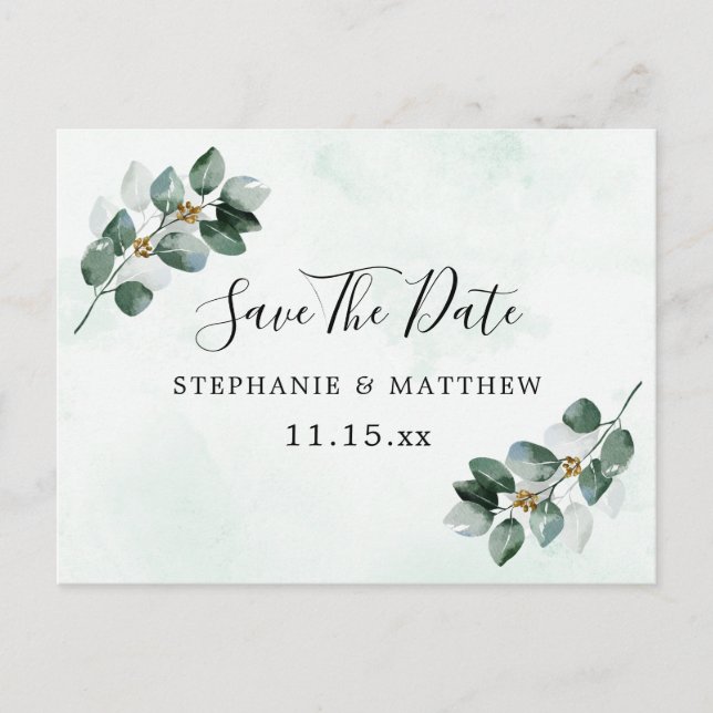 Postal De Anuncios Eucalyptus Deja Elegante Boda Salven La Fecha (Anverso)