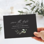 Postal De Anuncios Eucalyptus elegante boda botánica salvar la fecha<br><div class="desc">Eucalyptus no foto presupuesto verde,  negro y oro botánico eterial moderno elegante boda salvo tarjeta de anuncio de fecha</div>