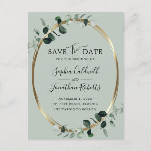 Postal De Anuncios Eucalyptus Gold Metallic Sage Save the Date