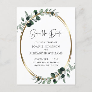 Postal De Anuncios Eucalyptus Greenery Gold Metallic Save the Date