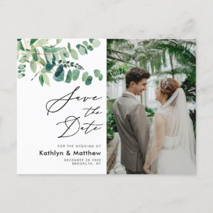 Postal De Anuncios Eucalyptus Greenery Script Boda Guardar La Fecha