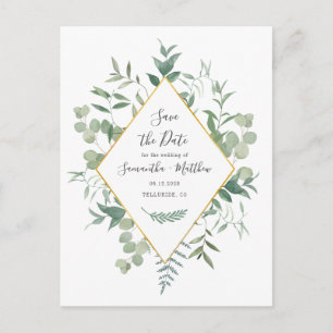 Postal De Anuncios Eucalyptus Greenery Watercolor Foliage Save Date