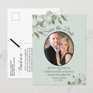 Postal De Anuncios Eucalyptus & Photo Mint Wedding Guardar la fecha