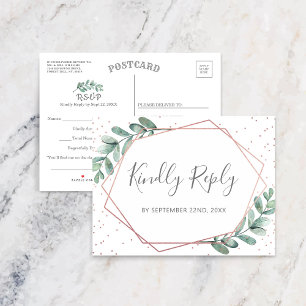 Postal De Anuncios Eucalyptus Rosa Geométrico Boda Relieve metalizado