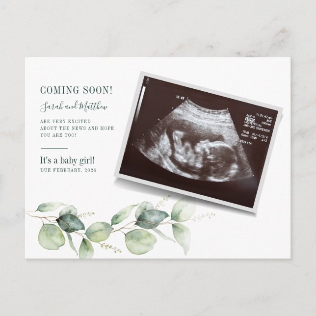 Postal De Anuncios Eucalyptus Sonogram Baby Scan Reveal Pregnancy (Anverso)