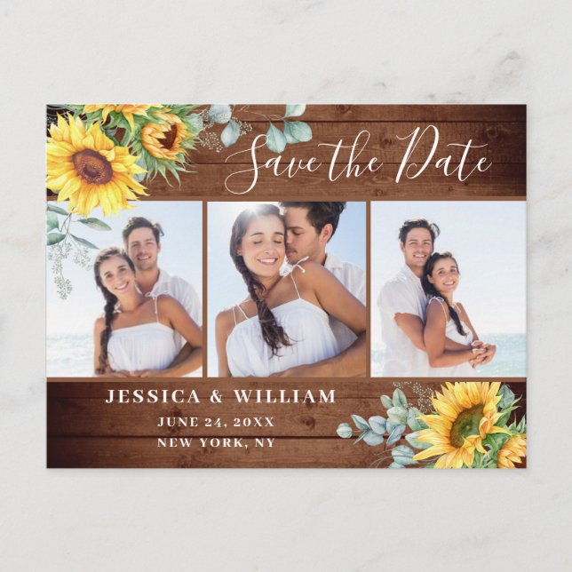 Postal De Anuncios Eucalyptus Sunflower 3 FOTO Wedding Save the Date (Anverso)
