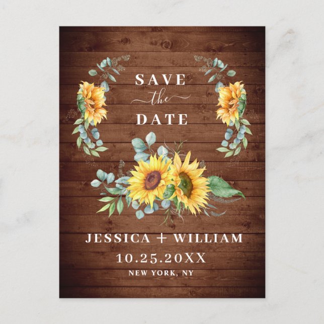 Postal De Anuncios Eucalyptus Sunflower Fotos Wedding Save the Date (Anverso)