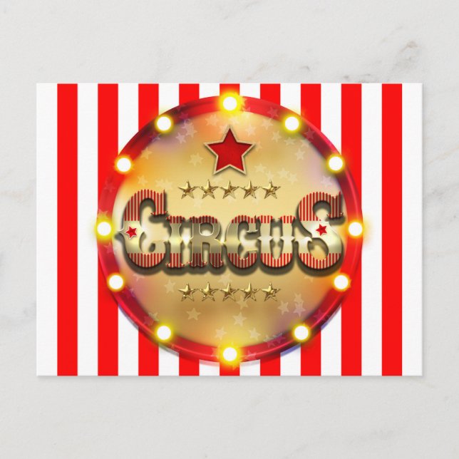 Postal De Anuncios Evento de Cumpleaños de Circo con Rayas Rojas Blan (Anverso)
