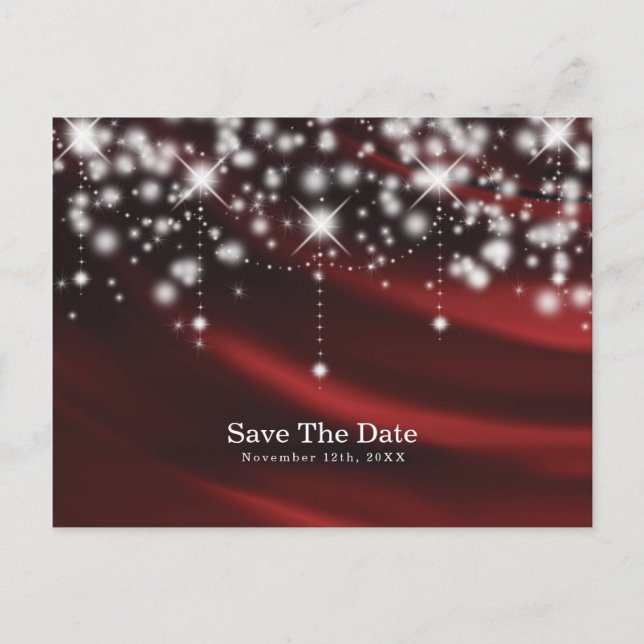Postal De Anuncios Evento de Red Silk & Sparkle Glam Save the Date (Anverso)