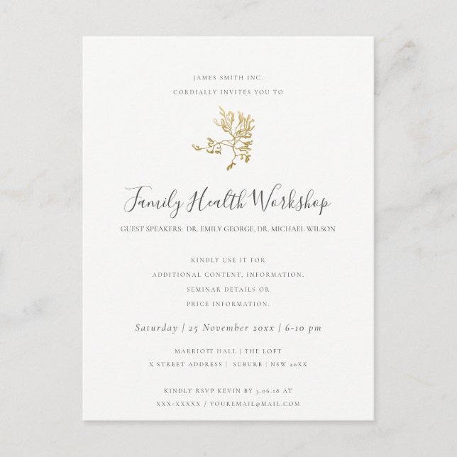 POSTAL DE ANUNCIOS EVENTO DE TALLER DE KRAFT ROSA FLUSH DE EUCALIPTO (Anverso)