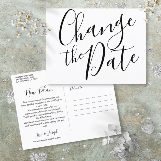 Postal De Anuncios Evento moderno de cambio de fecha pospuesto (Modern Change the Date Postponed Event Announcement Postcard)