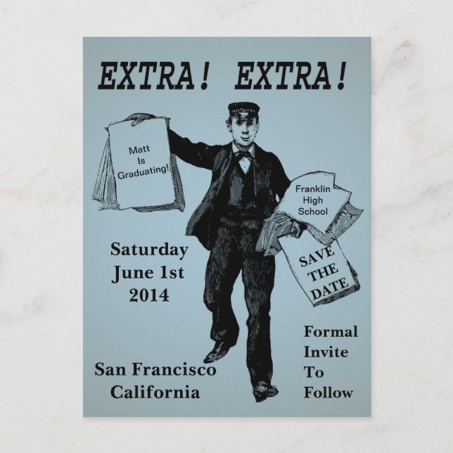 Postal De Anuncios ¡Extra! ¡Extra! Periódico Antiguo Guarda la Fecha (Anverso)