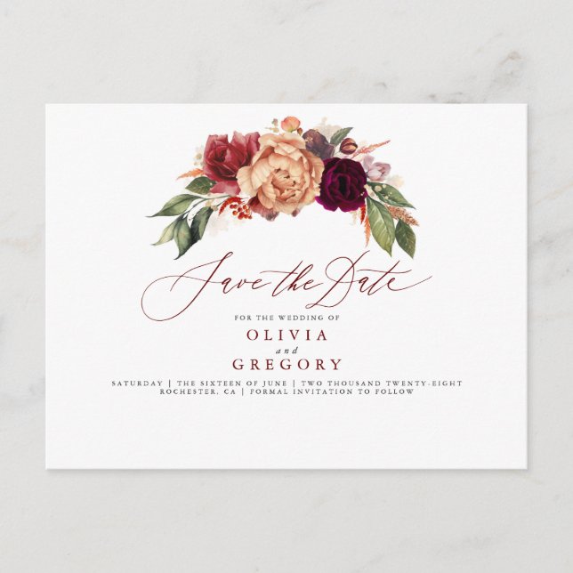 Postal De Anuncios Fall Elegant Floral Save the Date (Anverso)