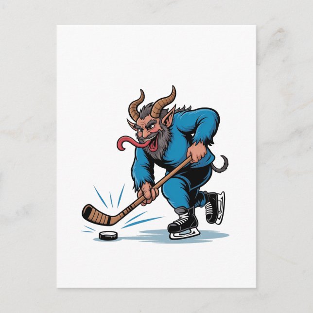 Postal De Anuncios Famoso Krampus jugando al hockey sobre hielo (Anverso)