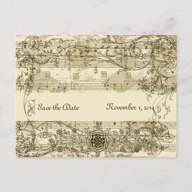 Postal De Anuncios Fancy Antique Music Save the Date (Anverso)