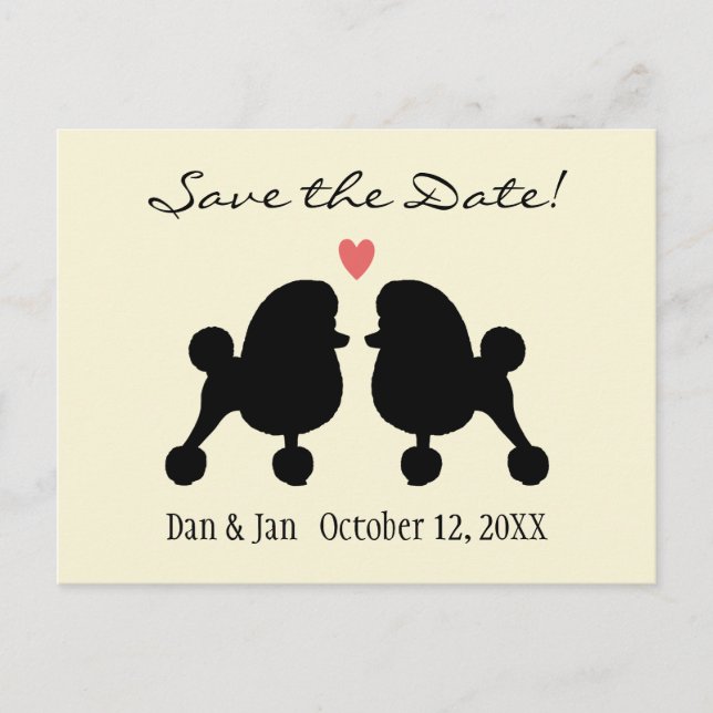 Postal De Anuncios Fancy Black Toy Poodles Wedding Save the Date (Anverso)