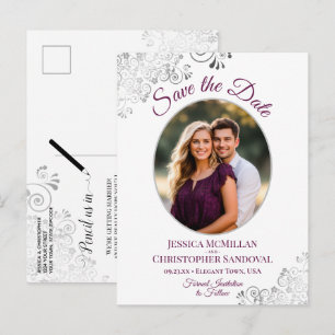 Postal De Anuncios Fancy Magenta y Boda Blanca Foto de Guardar la Fec