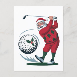 Postal De Anuncios Fantasía de Navidad jugando al golf con Santa Clau