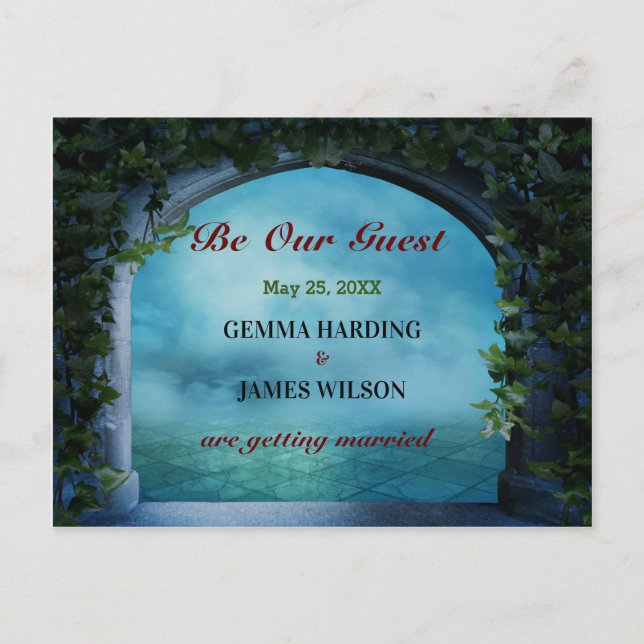 Postal De Anuncios Fantasía Romántica Griega Arco Hiedra Azul Save th (Anverso)