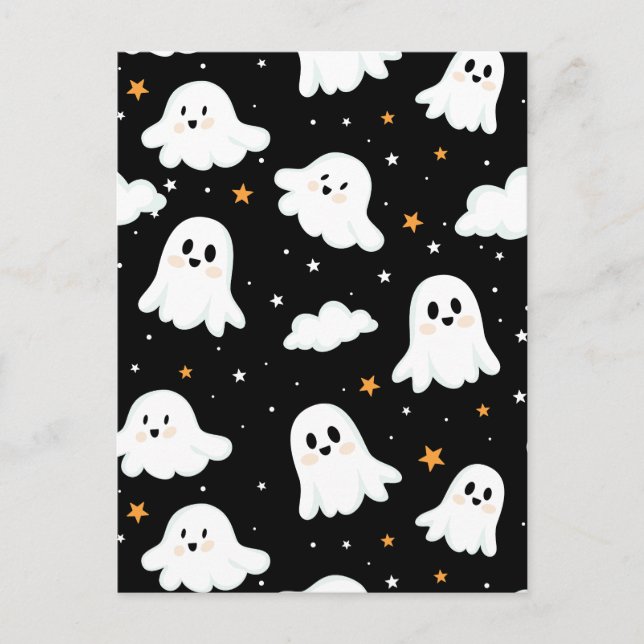 Postal De Anuncios Fantasma Espeluznante y Adorable de Halloween en u (Anverso)
