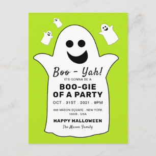 Postal De Anuncios Fantasma feliz, fiesta de Halloween verde invitada
