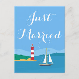 Postal De Anuncios Faro de recién casados azul y boda de barco de vel