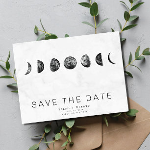 Postal De Anuncios Fases de la Luna Save the Date de Boda de Mármol