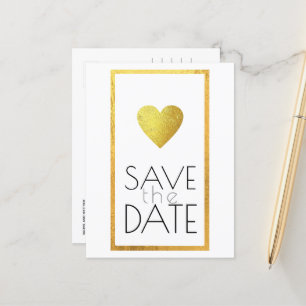 Postal De Anuncios Faux Gold Heart Save-The Date White