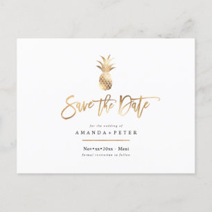 Postal De Anuncios Faux Gold Pineapple Save Date postcards