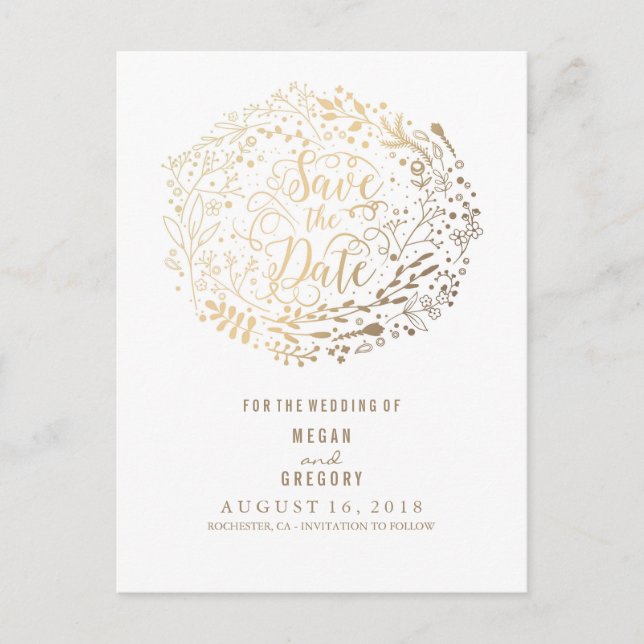 Postal De Anuncios faux gold Relieve metalizado floral bouquet wreath (Anverso)