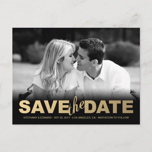Postal De Anuncios Faux Gold Save the Date Photo Postcard (Anverso)
