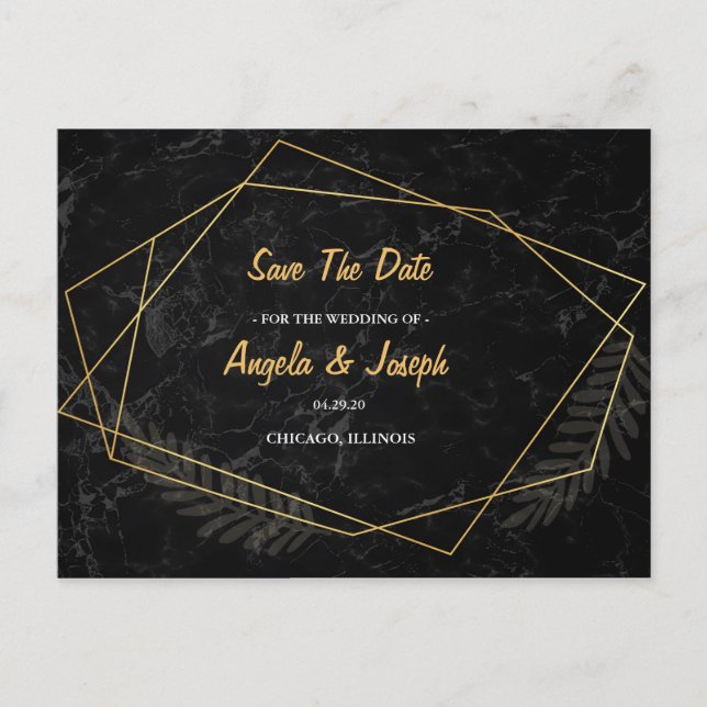 Postal De Anuncios Faux Marble Geometric Save the Date (Anverso)