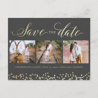 Postal De Anuncios Faux Sparkle 3 Photo Save the Date Postcard