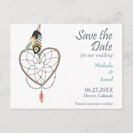 Postal De Anuncios Feather Heart Dreamcatcher Guardar el Boda de fech