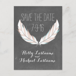 Postal De Anuncios Feathers + Chalkboard Wedding Save The Date