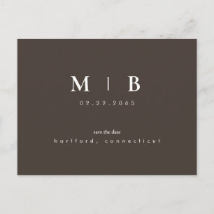 Postal De Anuncios Fecha de bodas con monograma marrón chocolate mode