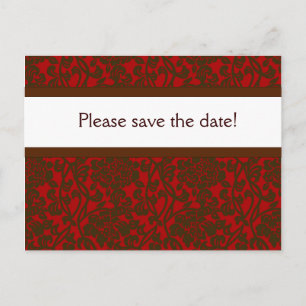 Postal De Anuncios Fecha de guardado de Red y Brown Brocade