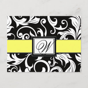 Postal De Anuncios Fechas de boda con damasco negro y amarillo para g