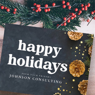 Postal De Anuncios Felices Fiestas Estrellas Modernas y Piñas Doradas