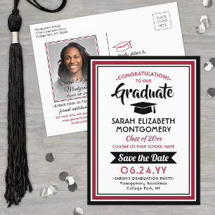 Postal De Anuncios Felicidades Graduado Rojo y Blanco Salva la Fecha 