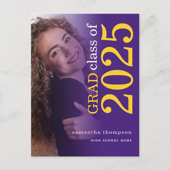 Postal De Anuncios Felicitación de graduación Amarillo Purpura Modern (Anverso)